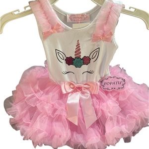 NWT Popatu Unicorn Petti‎ Tutu Ruffle Pink Dress 12 Months Fancy Birthday Outfit